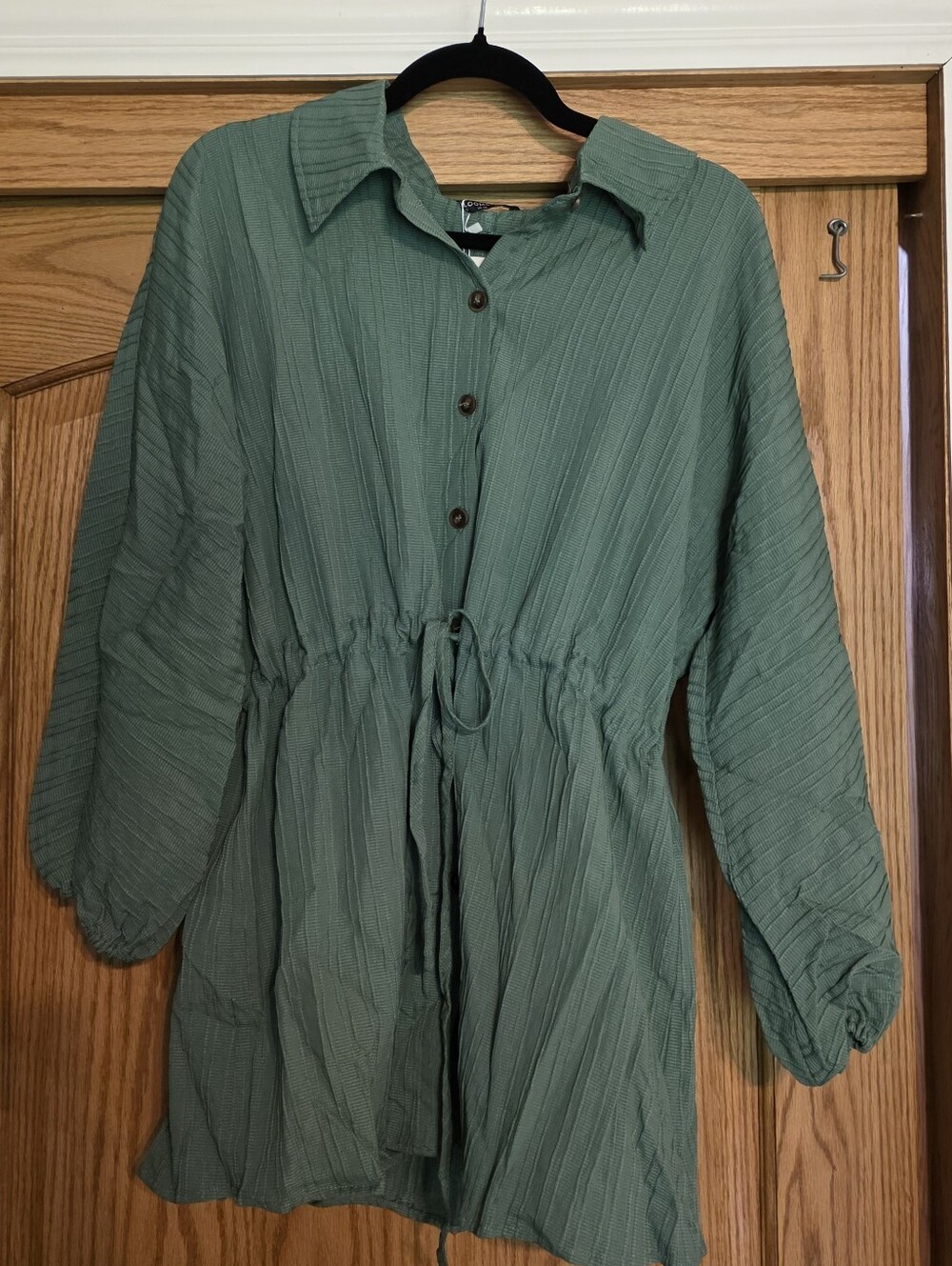 BloomChic Olive Green Textured Button-Up Tunic